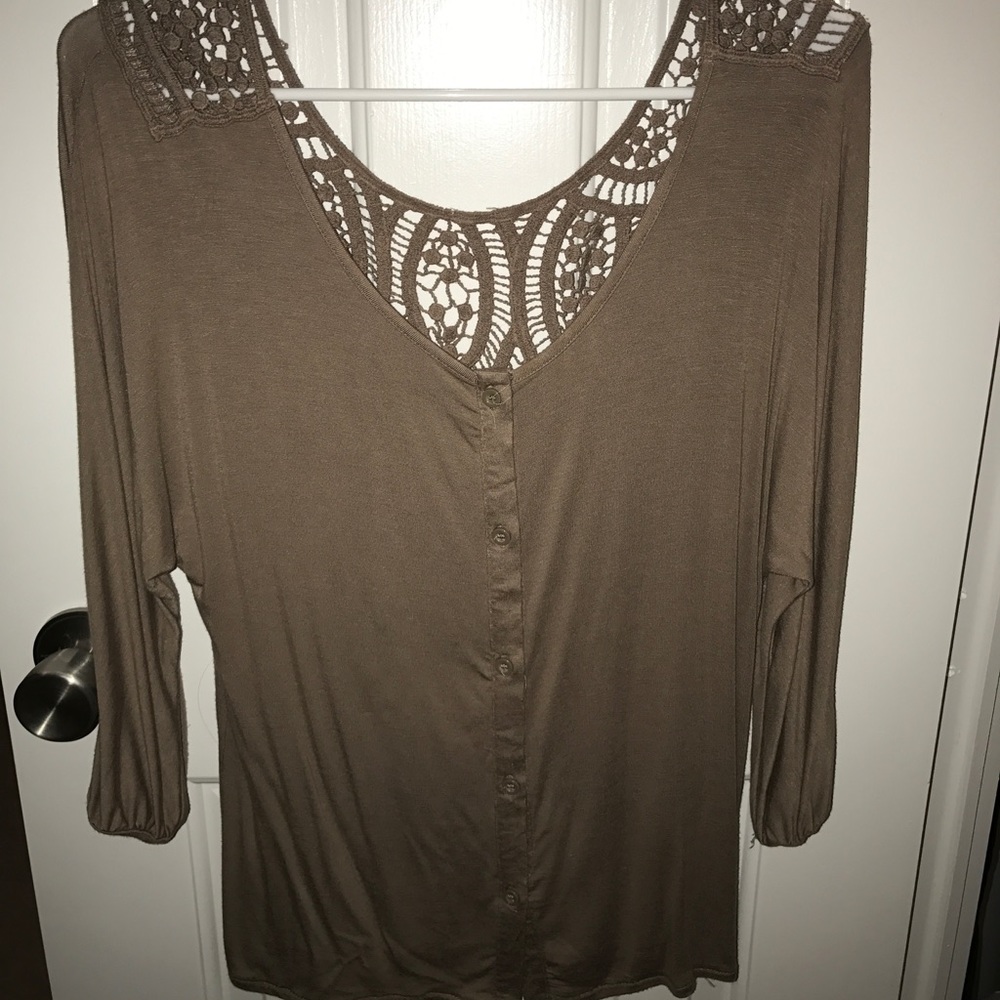 Brown Lace-Detailed Cardigan Top